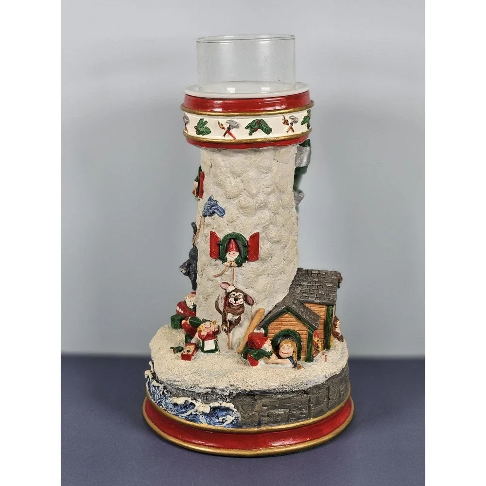 Danbury Mint Cheryl Collins Lighthouse Santa Elves Figurine w COA